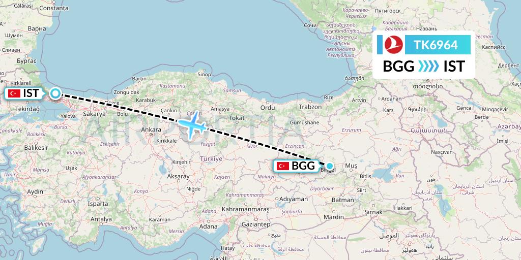 tk6964 flight status turkish airlines bingol to istanbul thy6964