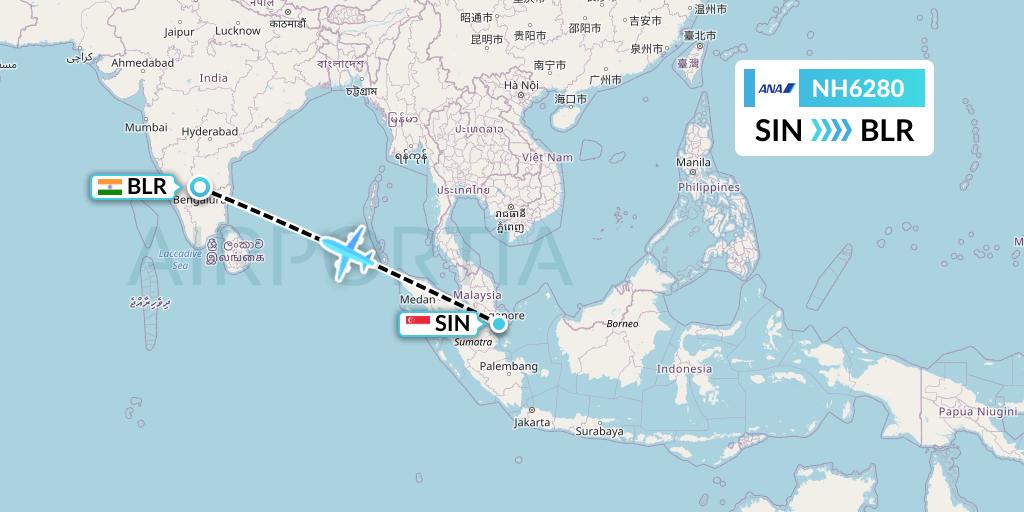 NH6280 All Nippon Airways Flight Map: Singapore to Bangalore