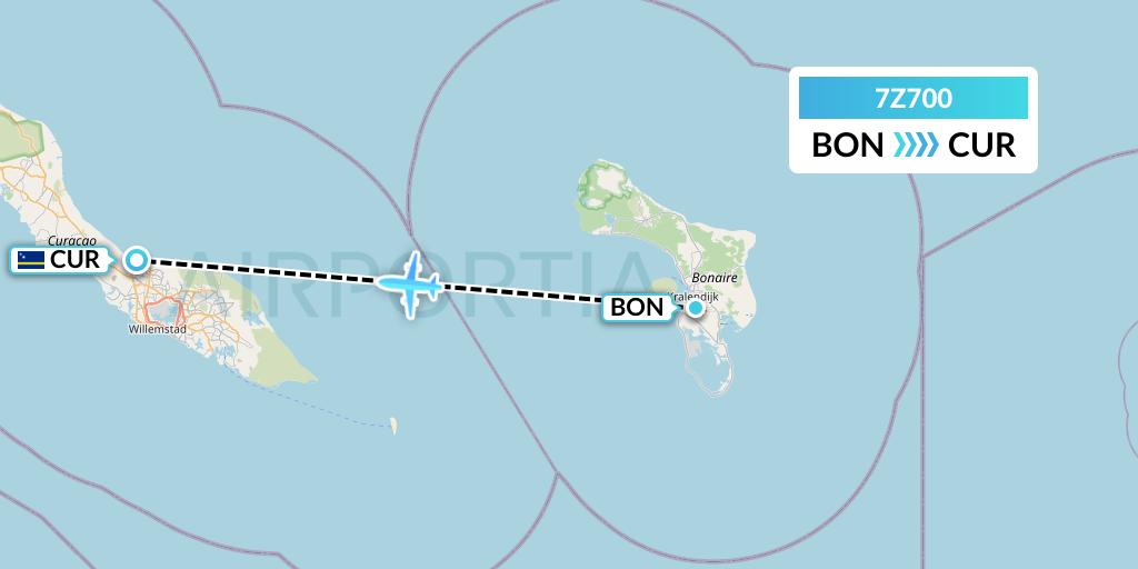 7Z700 EZ Air Flight Map: Bonaire to Willemstad