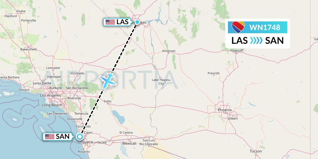 WN1748 Southwest Airlines Flight Map: Las Vegas to San Diego