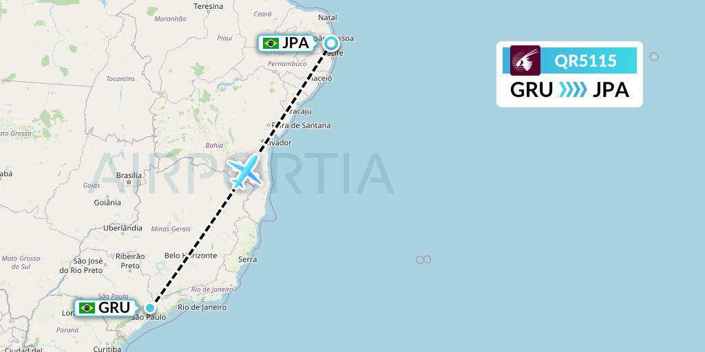 QR5115 Qatar Airways Flight Map: Sao Paulo to Joao Pessoa