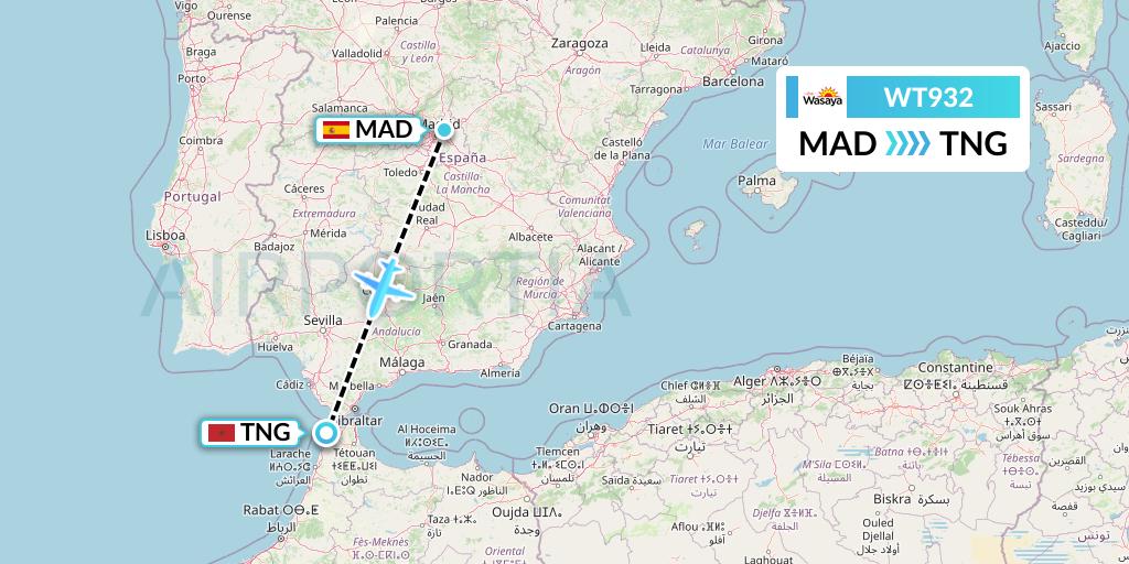 WT932 Swiftair Flight Map: Madrid to Tangier