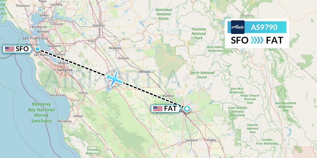 AS9790 Alaska Airlines Flight Map: San Francisco to Fresno