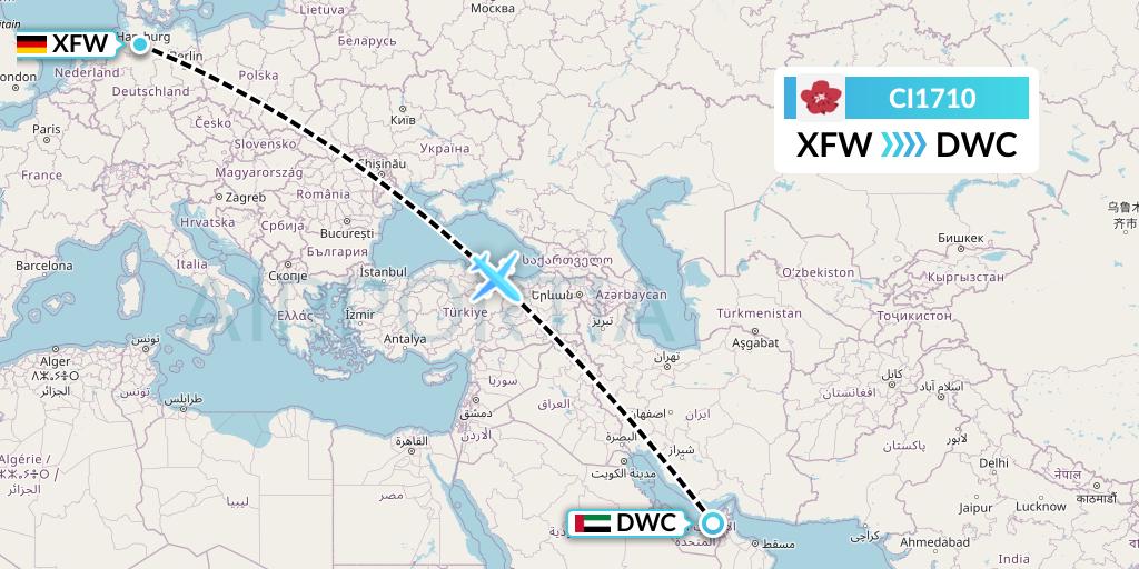 CI1710 China Airlines Flight Map: Hamburg to Dubai