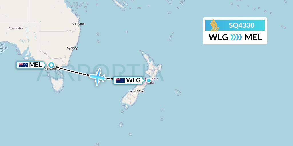 SQ4330 Singapore Airlines Flight Map: Wellington to Melbourne