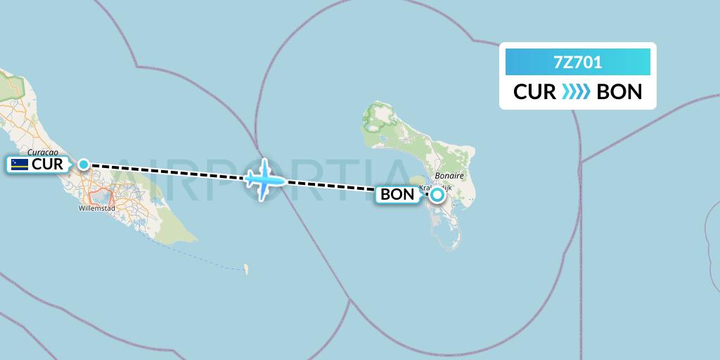 7Z701 EZ Air Flight Map: Willemstad to Bonaire