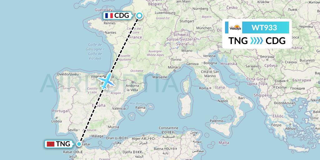 WT933 Swiftair Flight Map: Tangier to Paris