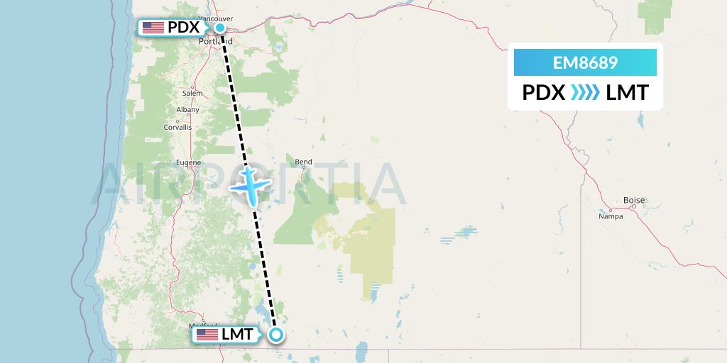 EM8689 Empire Airlines Flight Map: Portland to Klamath Falls