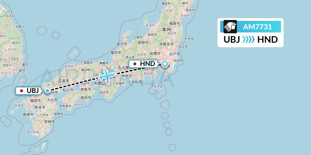 AM7731 Aeromexico Flight Map: Ube to Tokyo
