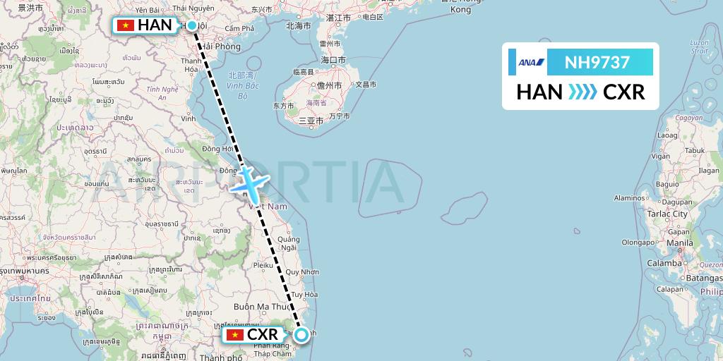 NH9737 All Nippon Airways Flight Map: Hanoi to Nha Trang