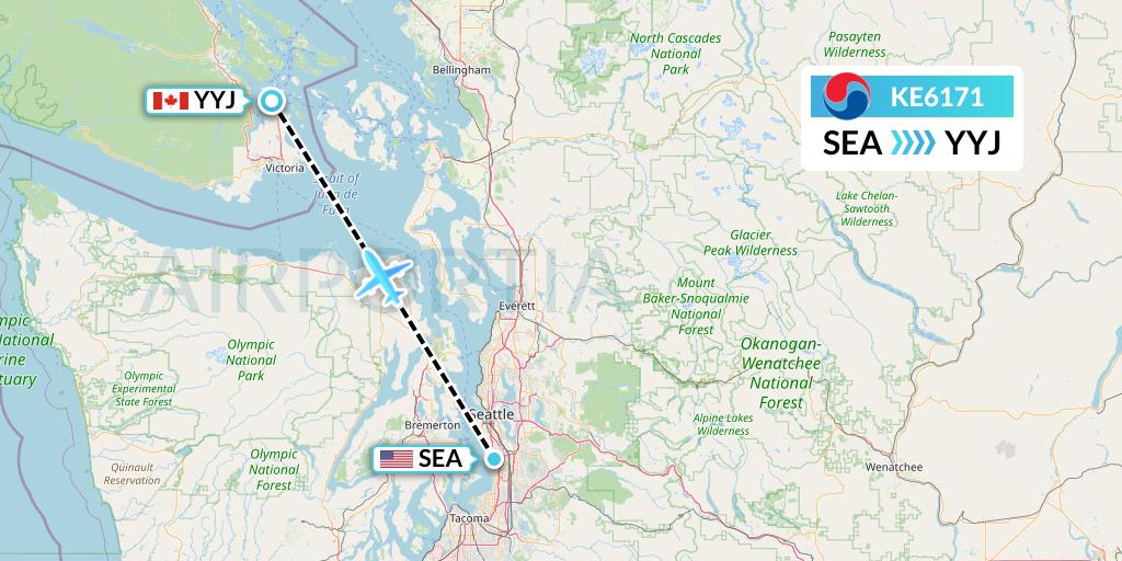 KE6171 Korean Air Flight Map: Seattle to Victoria