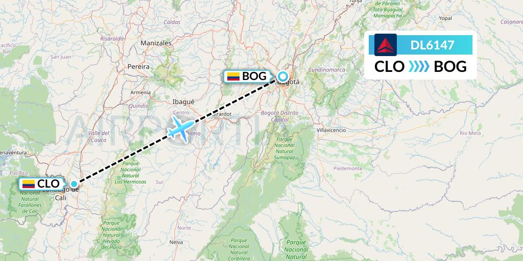 DL6147 Delta Air Lines Flight Map: Cali to Bogota