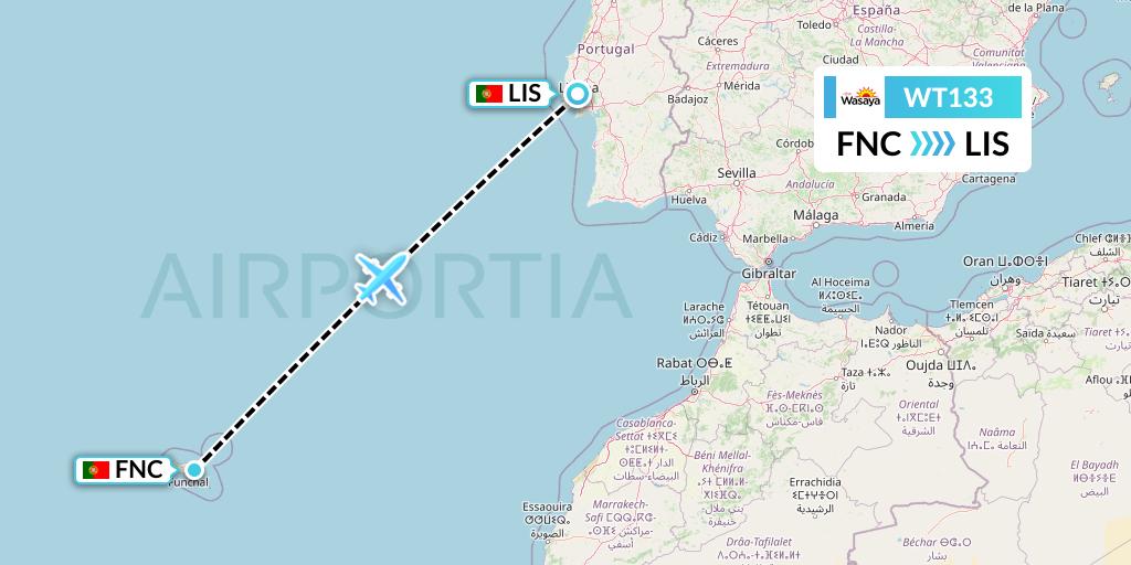 WT133 Swiftair Flight Map: Funchal to Lisbon