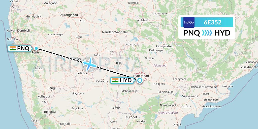 6E352 IndiGo Airlines Flight Map: Pune to Hyderabad