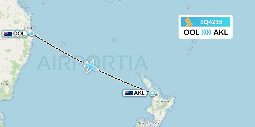 SQ4215 Singapore Airlines Flight Map: Gold Coast to Auckland
