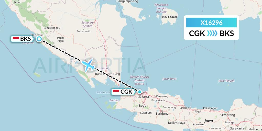 X16296 Nik Airways Flight Map: Jakarta to Bengkulu