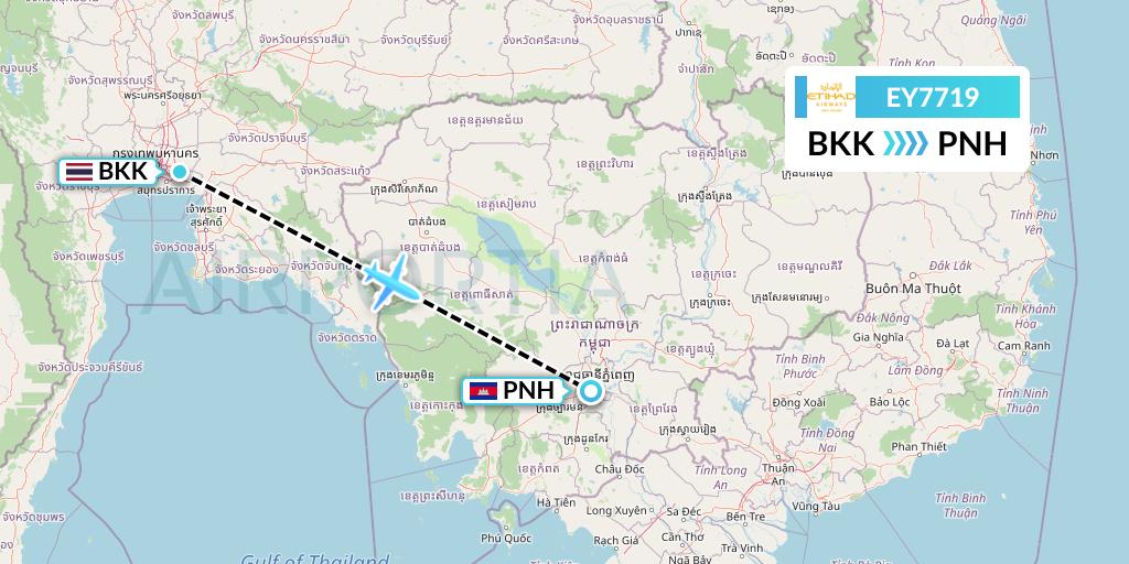 EY7719 Etihad Airways Flight Map: Bangkok to Phnom Penh
