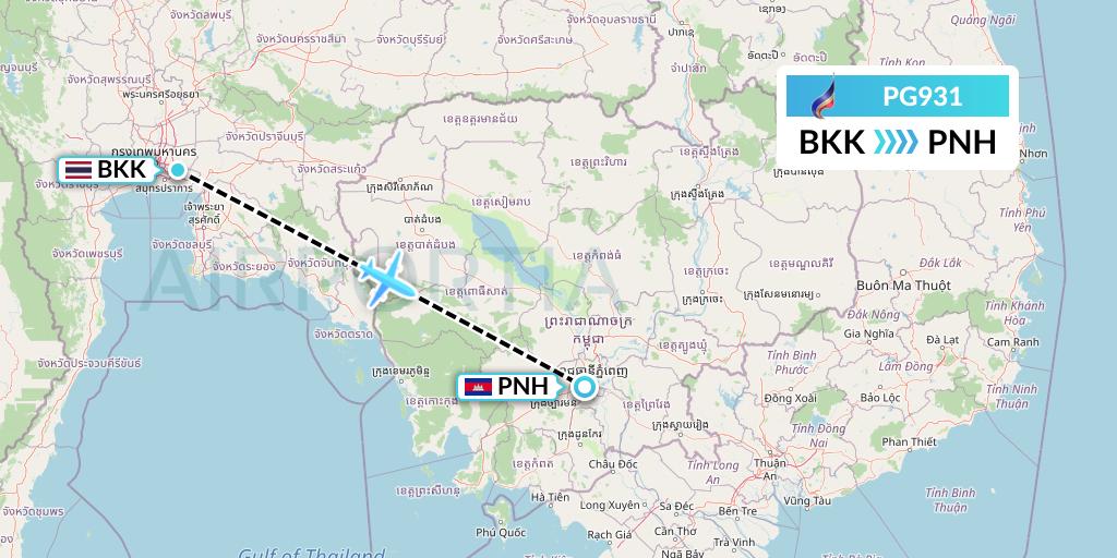 PG931 Bangkok Airways Flight Map: Bangkok to Phnom Penh