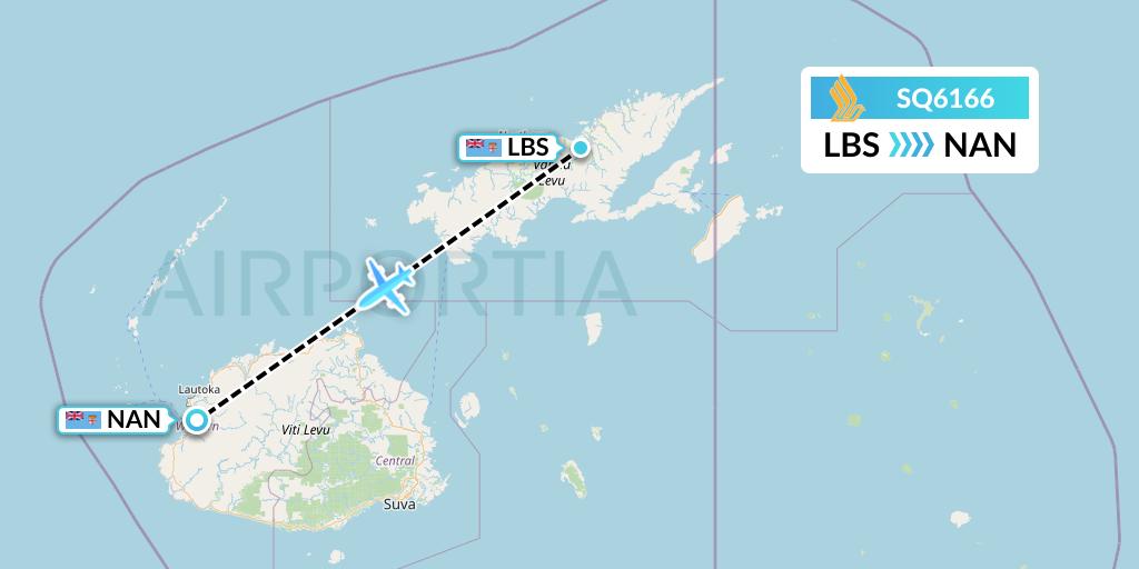 SQ6166 Singapore Airlines Flight Map: Labasa to Nadi