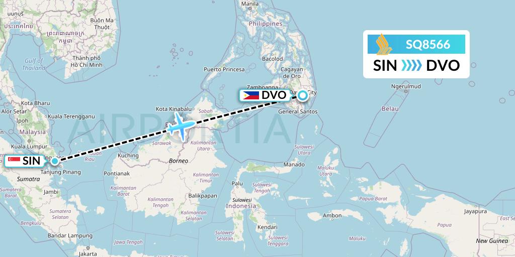 SQ8566 Singapore Airlines Flight Map: Singapore to Davao City