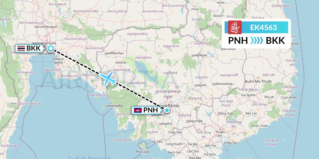 EK4563 Emirates Flight Map: Phnom Penh to Bangkok