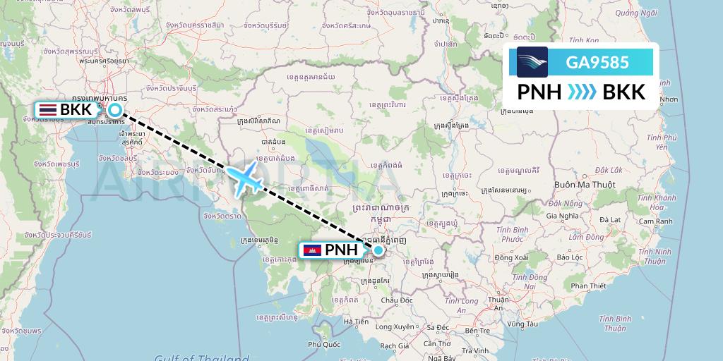 GA9585 Garuda Indonesia Flight Map: Phnom Penh to Bangkok