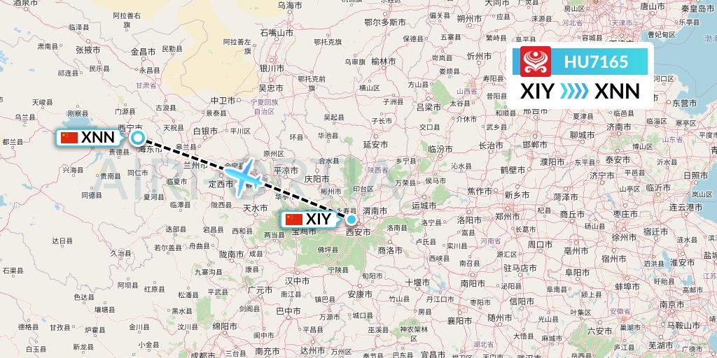 HU7165 Hainan Airlines Flight Map: Xi'an to Xining