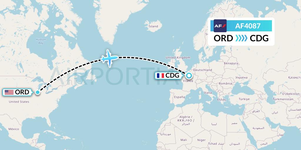 AF4087 Air France Flight Map: Chicago to Paris