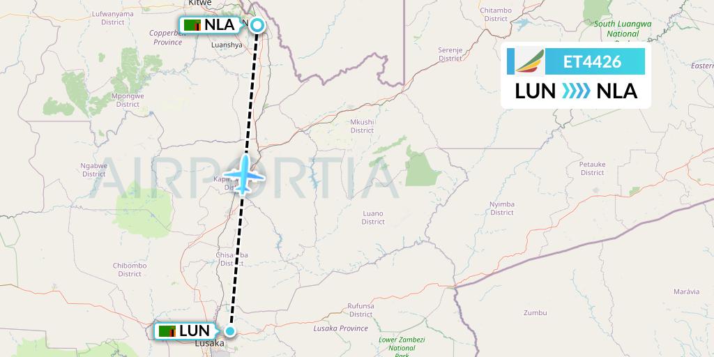 ET4426 Ethiopian Airlines Flight Map: Lusaka to Ndola