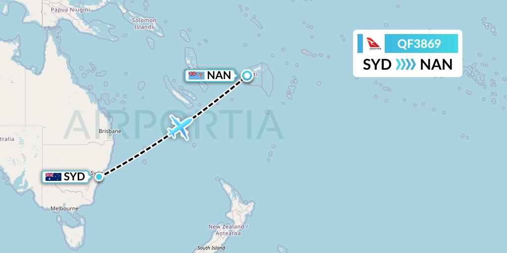 QF3869 Qantas Flight Map: Sydney to Nadi