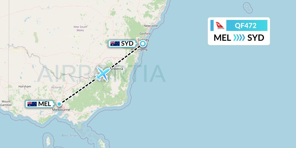 QF472 Qantas Flight Map: Melbourne to Sydney