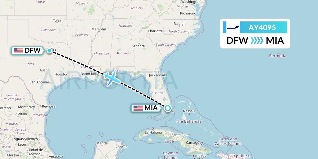AY4095 Finnair Flight Map: Dallas to Miami
