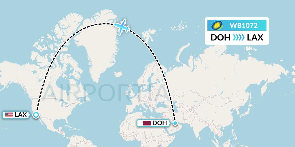 WB1072 RwandAir Flight Map: Doha to Los Angeles