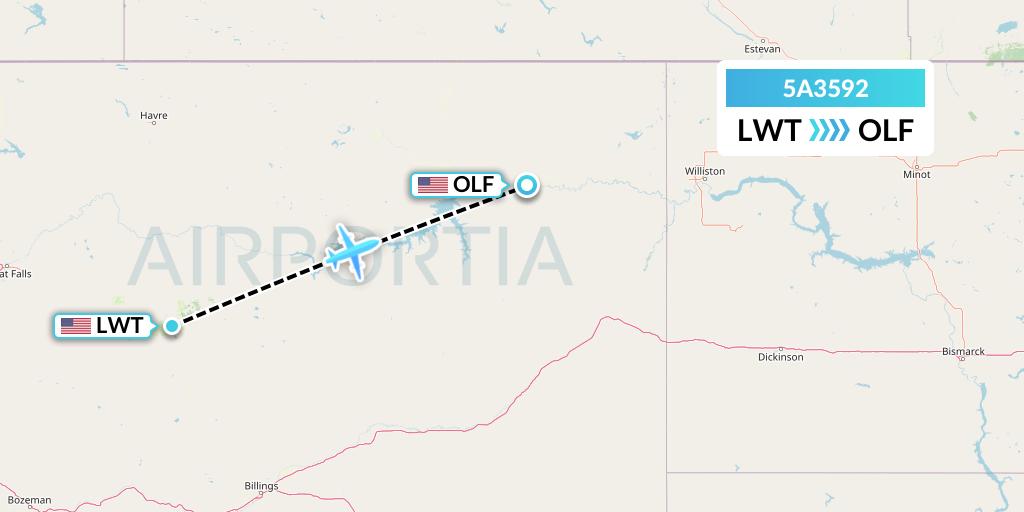 5A3592 Alpine Air Express Flight Map: Lewistown to Wolf Point