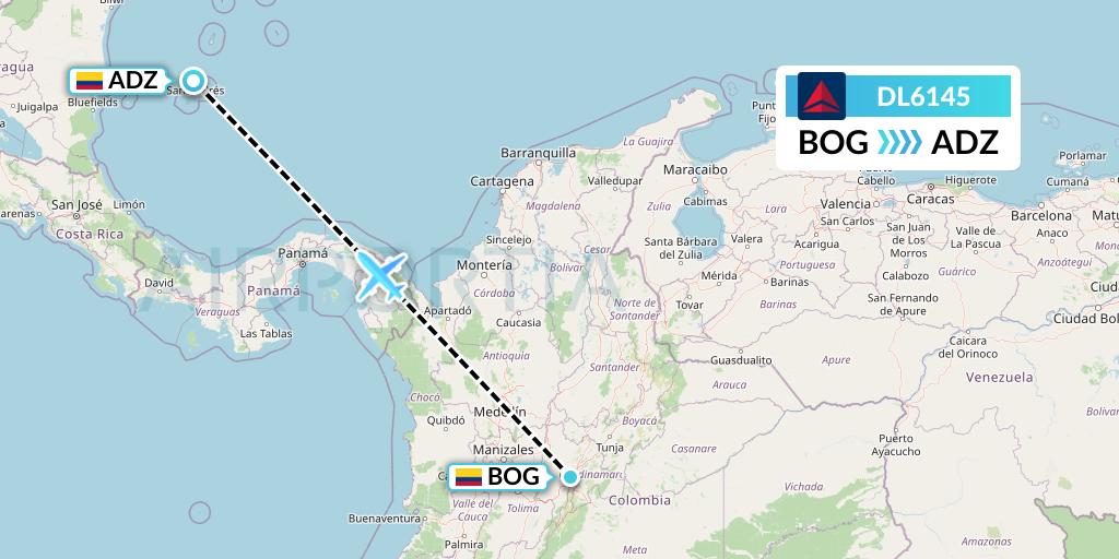 DL6145 Delta Air Lines Flight Map: Bogota to San Andres Island