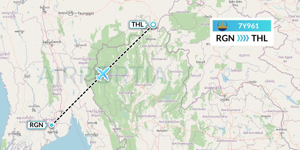 7Y961 Mann Yadanarpon Airlines Flight Map: Yangon to Tachilek