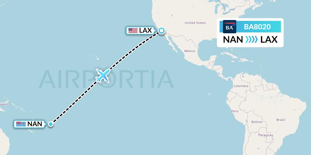 BA8020 British Airways Flight Map: Nadi to Los Angeles
