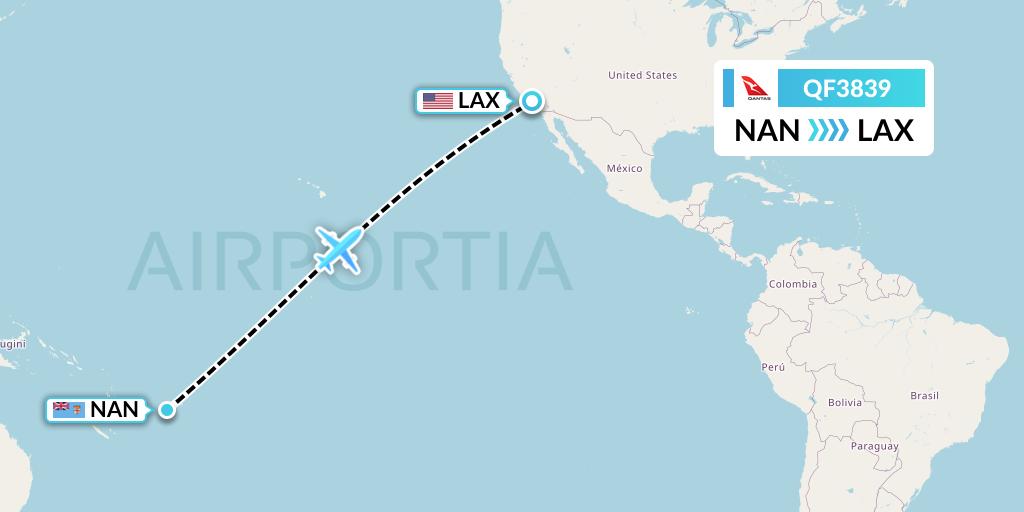 QF3839 Qantas Flight Map: Nadi to Los Angeles