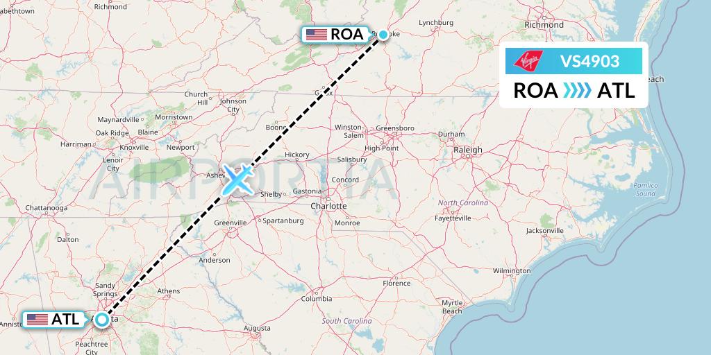 VS4903 Virgin Atlantic Airways Flight Map: Roanoke to Atlanta