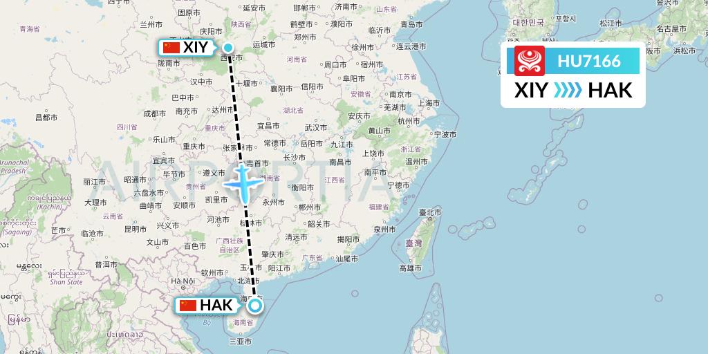HU7166 Hainan Airlines Flight Map: Xi'an to Haikou