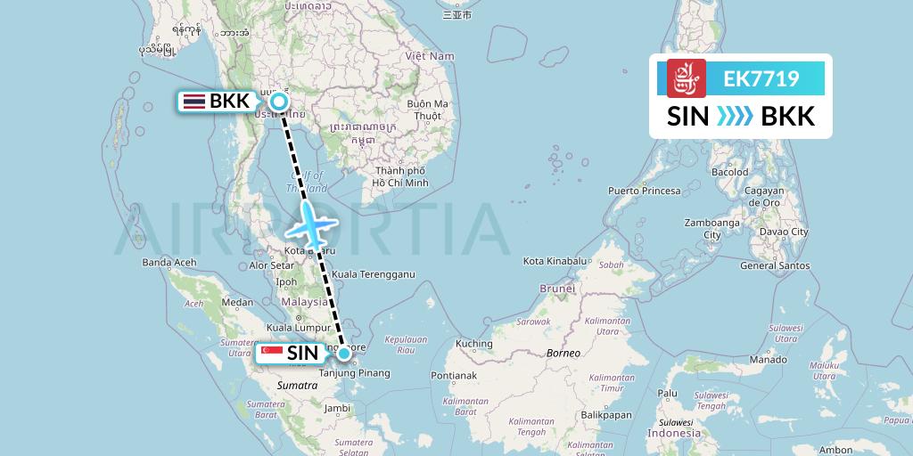 EK7719 Emirates Flight Map: Singapore to Bangkok