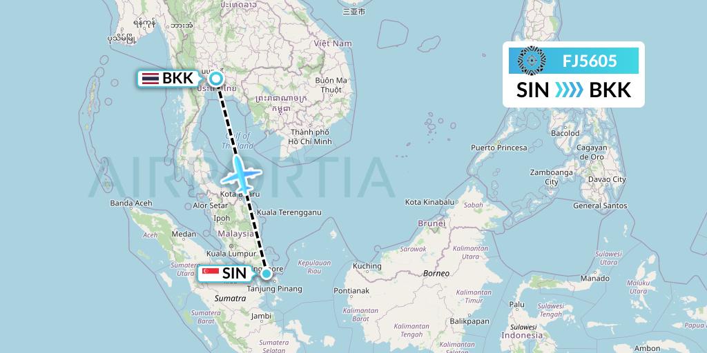 FJ5605 Fiji Airways Flight Map: Singapore to Bangkok