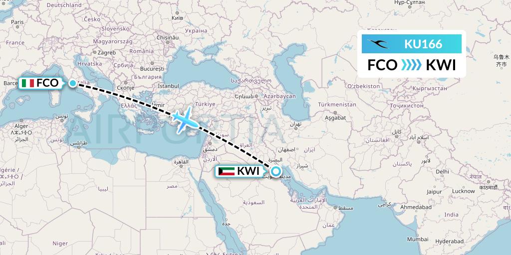 KU166 Kuwait Airways Flight Map: Rome to Kuwait City