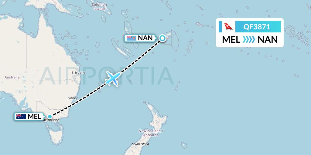 QF3871 Qantas Flight Map: Melbourne to Nadi