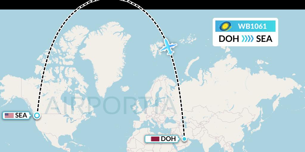 WB1061 RwandAir Flight Map: Doha to Seattle