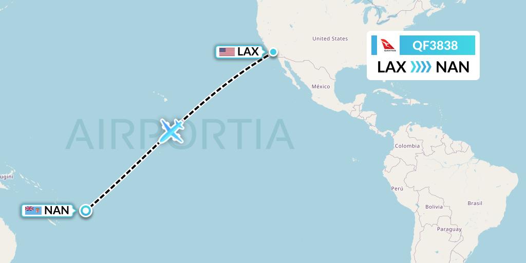 QF3838 Qantas Flight Map: Los Angeles to Nadi