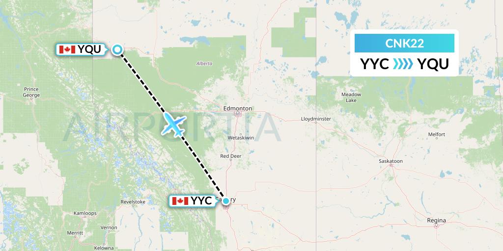 CNK22 Sunwest Aviation Flight Map: Calgary to Grande Prairie