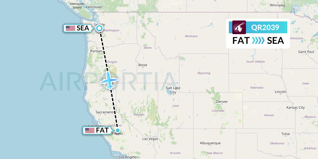 QR2039 Qatar Airways Flight Map: Fresno to Seattle