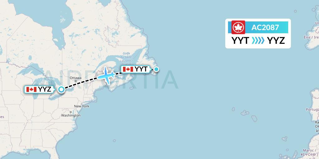 AC2087 Air Canada Flight Map: St. John's to Toronto