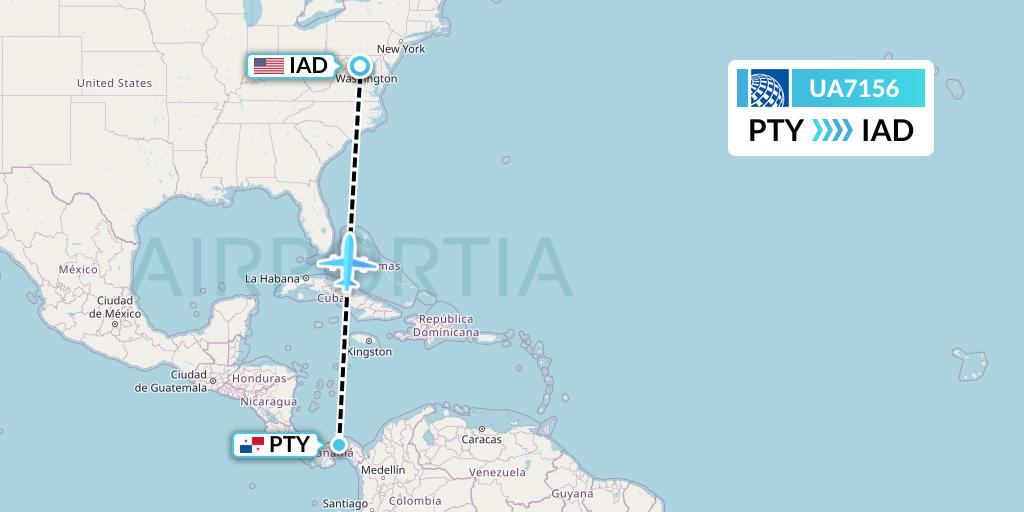 UA7156 United Airlines Flight Map: Panama City to Washington